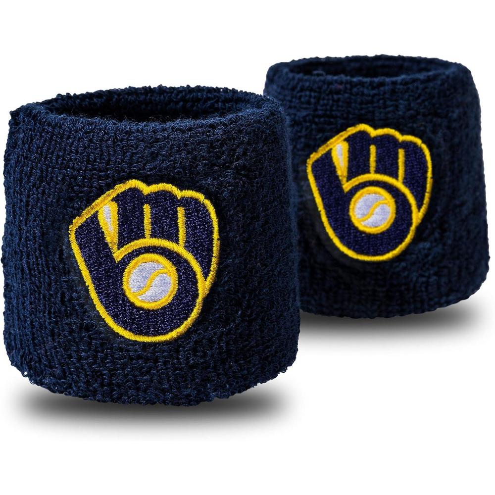 imageFranklin Sports MLB Team Licensed Baseball Wristbands  MLB Team Logo Sweat Wristbands  Great for Costumes  Uniforms  PairMilwaukee Brewers