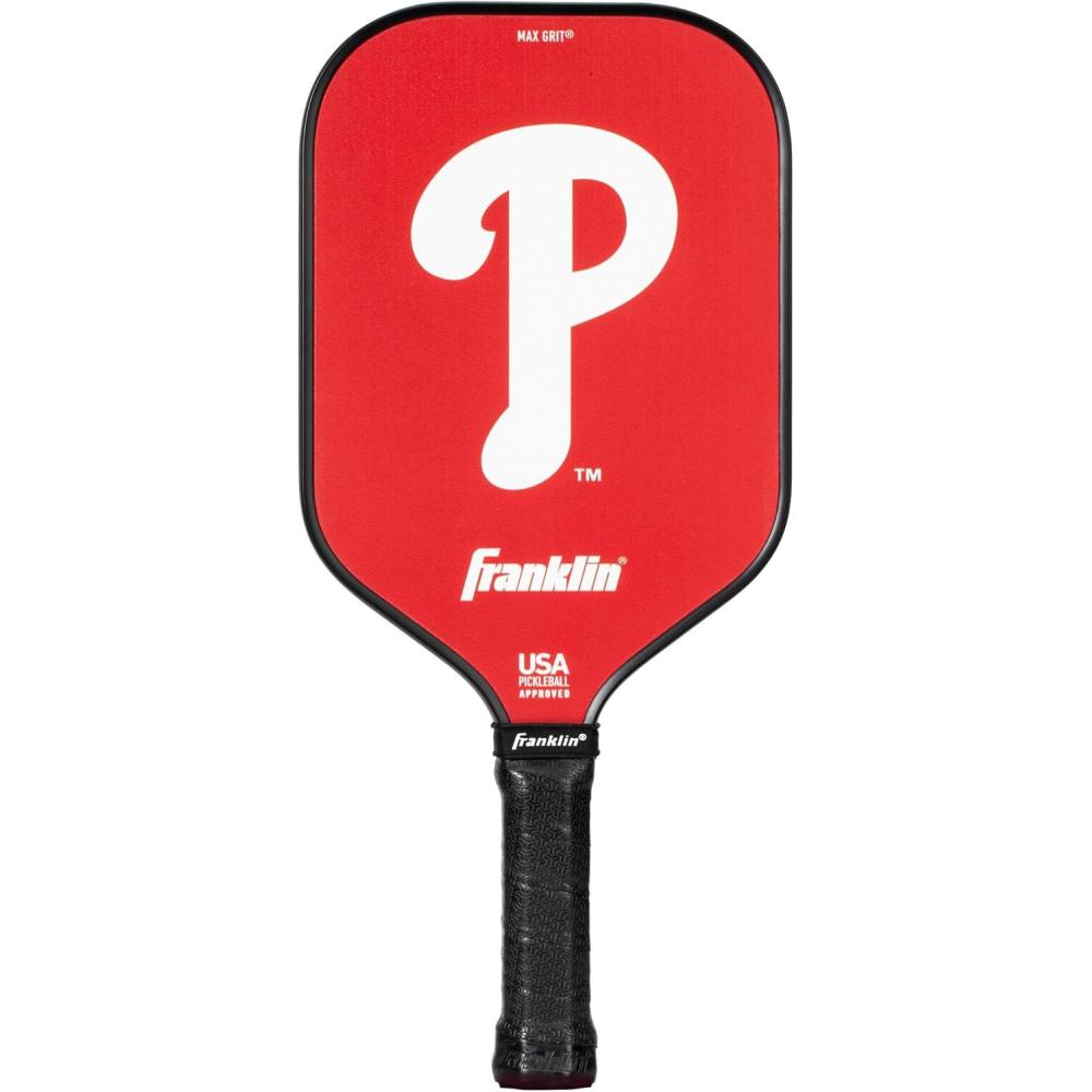imageFranklin Sports MLB Team Pickleball Paddles  Official MLB Baseball Team Logo  Colors Pickleball Paddles  Signature Series 13MM Pickleball Paddle with MaxGrit  USA Pickleball USAPA ApprovedPhiladelphia Phillies