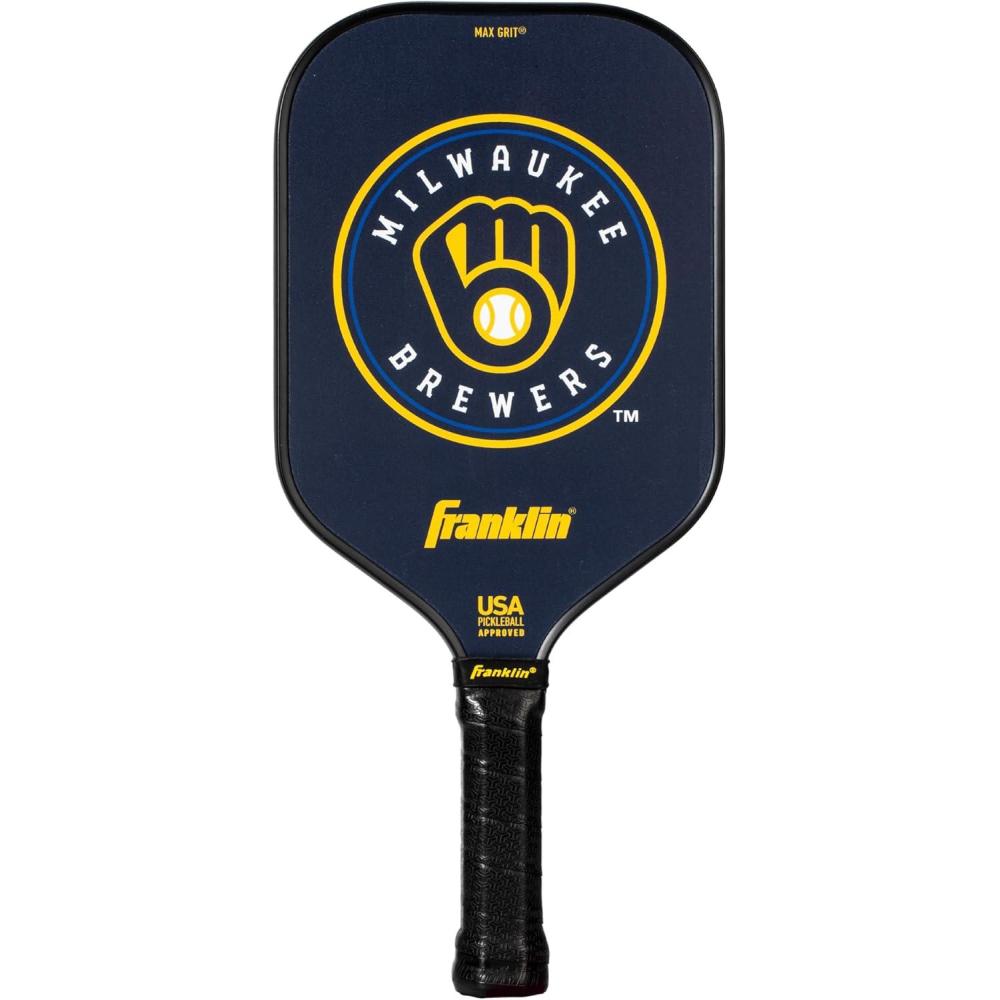 imageFranklin Sports MLB Team Pickleball Paddles  Official MLB Baseball Team Logo  Colors Pickleball Paddles  Signature Series 13MM Pickleball Paddle with MaxGrit  USA Pickleball USAPA ApprovedMilwaukee Brewers