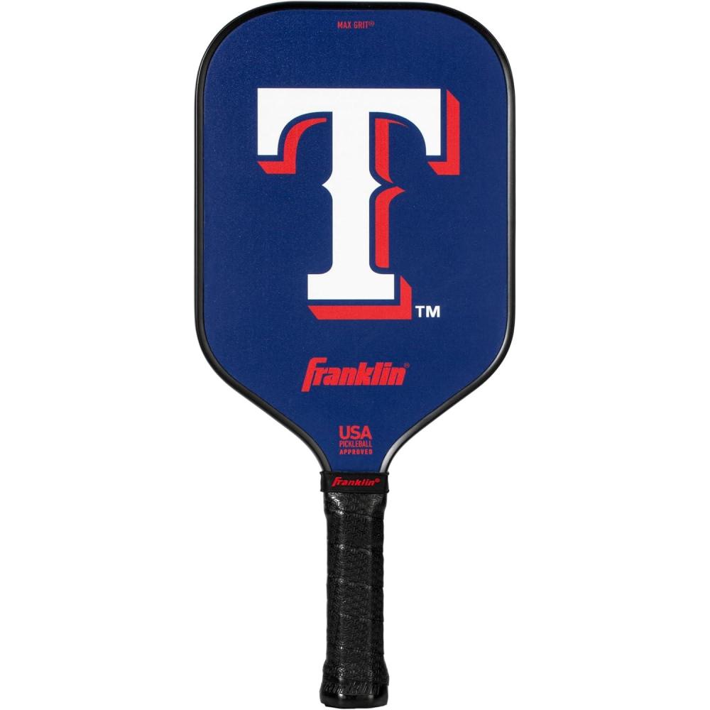 imageFranklin Sports MLB Team Pickleball Paddles Official MLB Baseball Team Logo Colors Pickleball Paddles Signature Series 13MM Pickleball Paddle with MaxGrit USA Pickleball USAPA ApprovedTexas Rangers