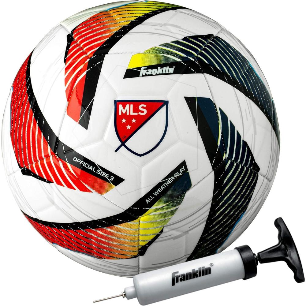 imageFranklin Sports MLS Tornado Soccer Ball  Soft Cover  Official Size and Weight Soccer Ball  Air Pump IncludedSize 4  Ages 812