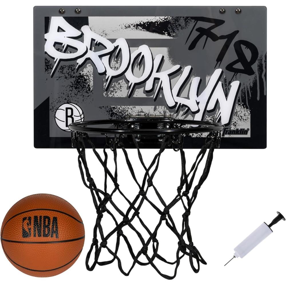 imageFranklin Sports NBA Team Over the Door Basketball Hoops  Kids Indoor Mini Basketball Hoop  Ball Set  NBA Fan Mini HoopsBrooklyn Nets