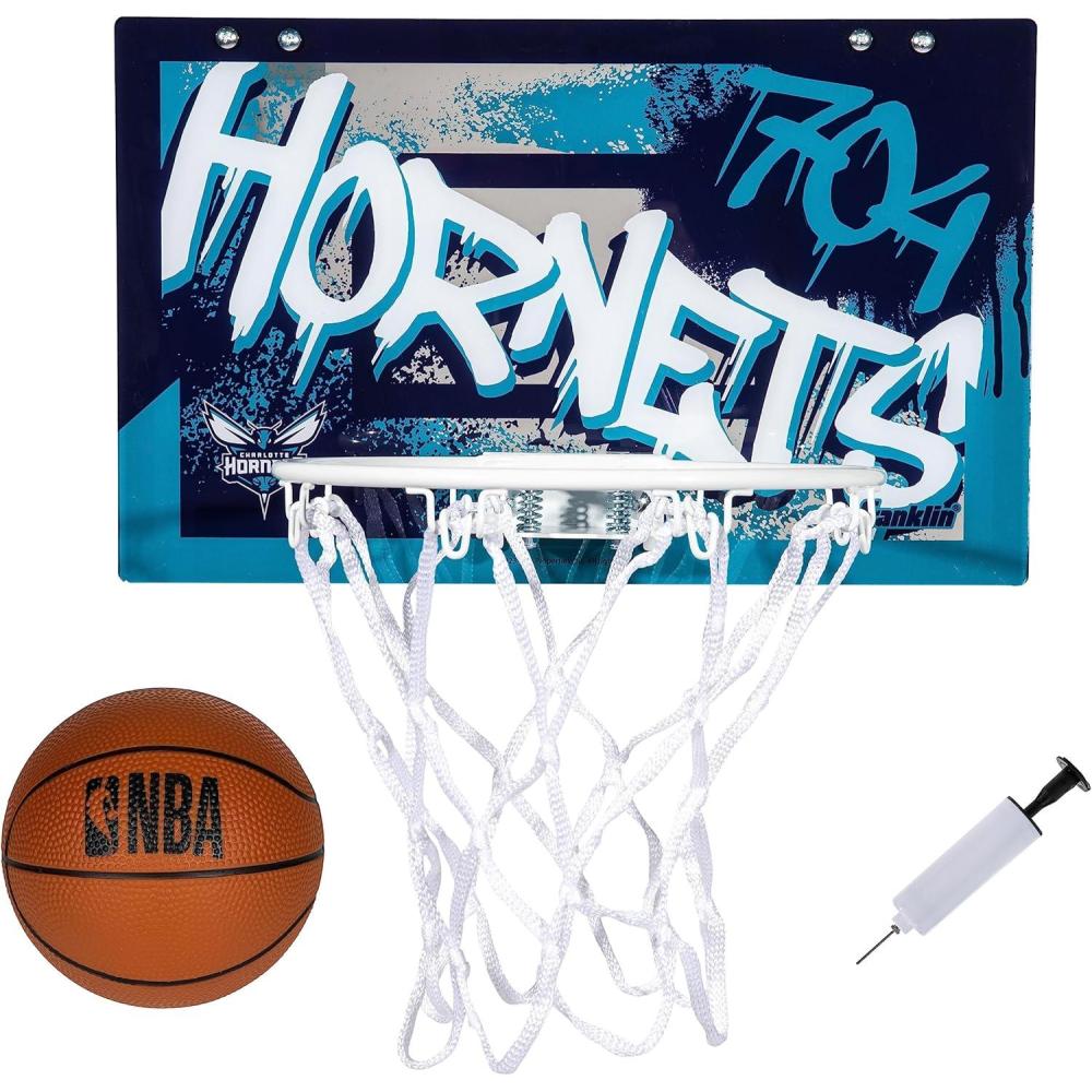 imageFranklin Sports NBA Team Over the Door Basketball Hoops  Kids Indoor Mini Basketball Hoop  Ball Set  NBA Fan Mini HoopsCharlotte Hornets