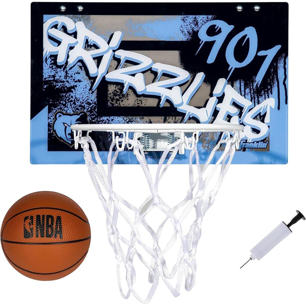 imageFranklin Sports NBA Team Over the Door Basketball Hoops  Kids Indoor Mini Basketball Hoop  Ball Set  NBA Fan Mini HoopsMemphis Grizzlies