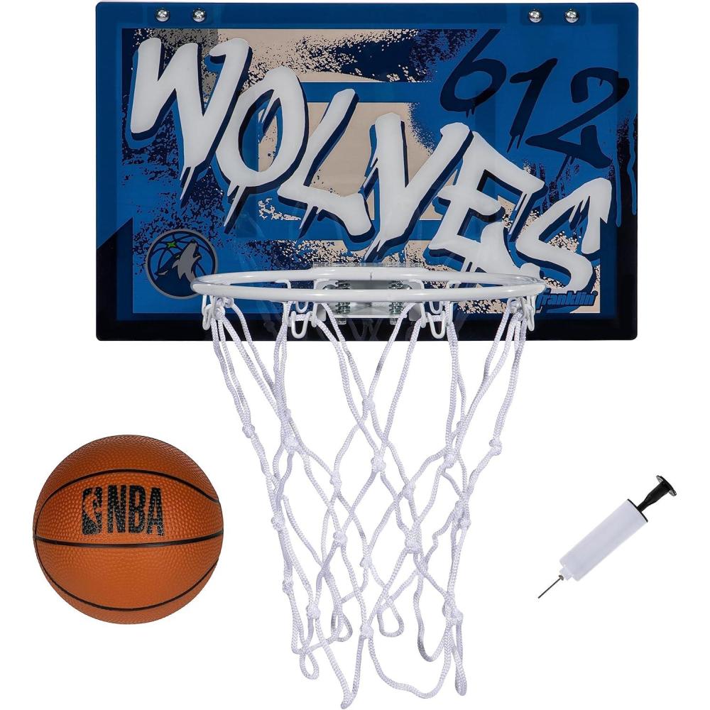 imageFranklin Sports NBA Team Over the Door Basketball Hoops  Kids Indoor Mini Basketball Hoop  Ball Set  NBA Fan Mini HoopsMinnesota Timberwolves