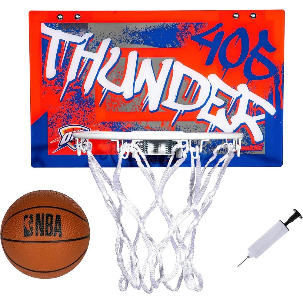 imageFranklin Sports NBA Team Over the Door Basketball Hoops  Kids Indoor Mini Basketball Hoop  Ball Set  NBA Fan Mini HoopsOklahoma City Thunder
