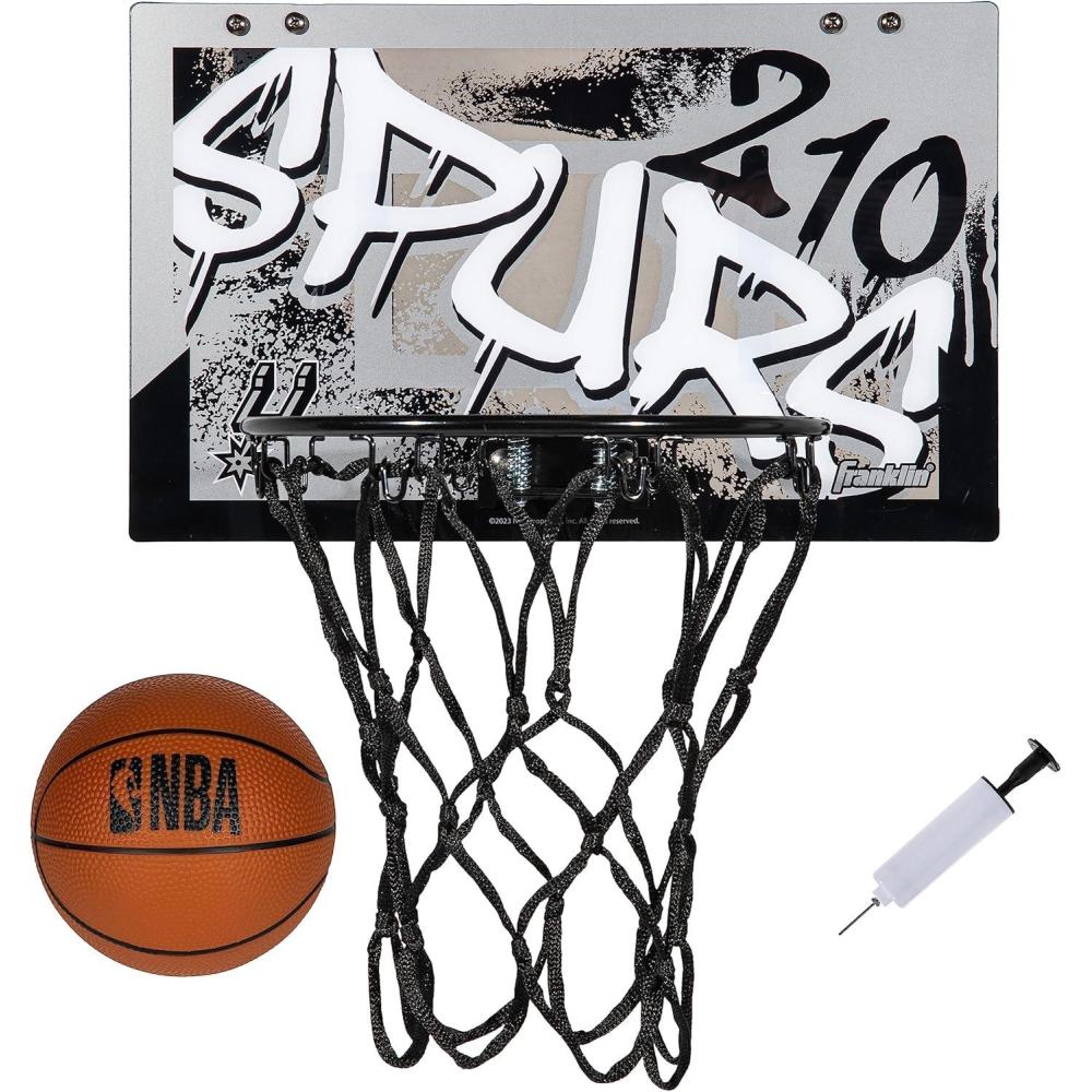 imageFranklin Sports NBA Team Over the Door Basketball Hoops  Kids Indoor Mini Basketball Hoop  Ball Set  NBA Fan Mini HoopsSan Antonio Spurs