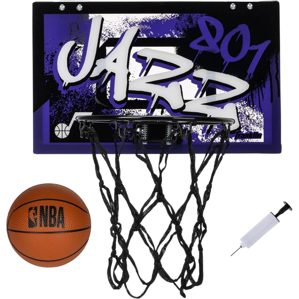 imageFranklin Sports NBA Team Over the Door Basketball Hoops  Kids Indoor Mini Basketball Hoop  Ball Set  NBA Fan Mini HoopsUtah Jazz 2