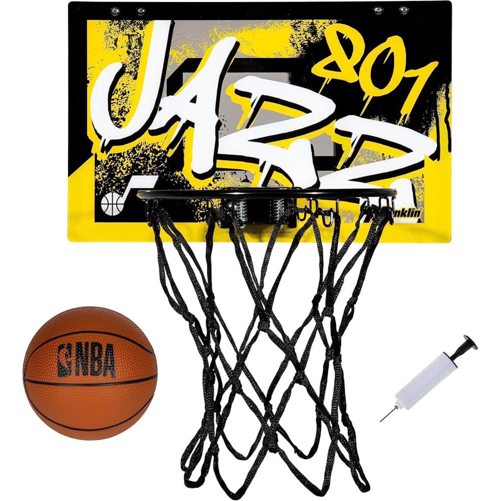 imageFranklin Sports NBA Team Over the Door Basketball Hoops  Kids Indoor Mini Basketball Hoop  Ball Set  NBA Fan Mini HoopsUtah Jazz