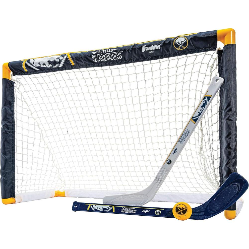 imageFranklin Sports NHL Mini Hockey Set Kids Indoor Knee Hockey Goal Ball 2 Stick Combo Youth Team Indoor Toy Set Official Ages 3Buffalo Sabres