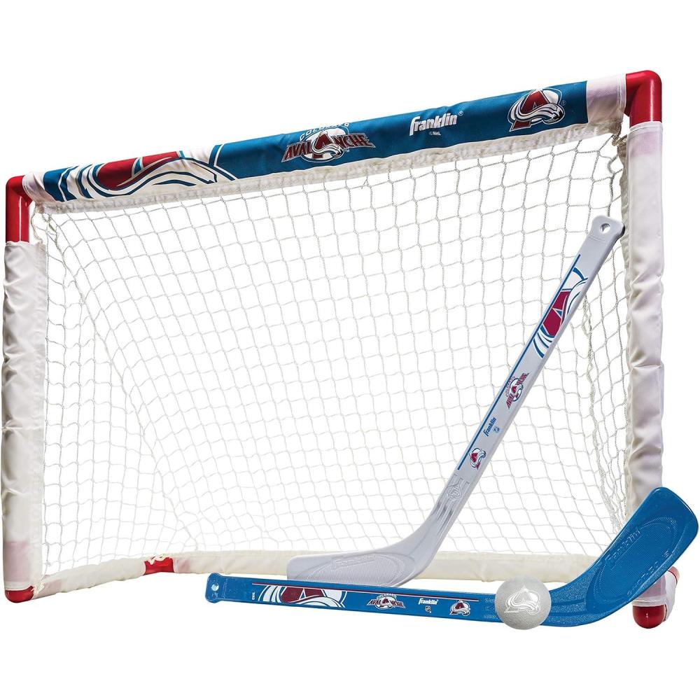 imageFranklin Sports NHL Mini Hockey Set  Kids Indoor Knee Hockey Goal Ball  2 Stick Combo  Youth Team Indoor Toy Set  Official  Ages 3Colorado Avalanche