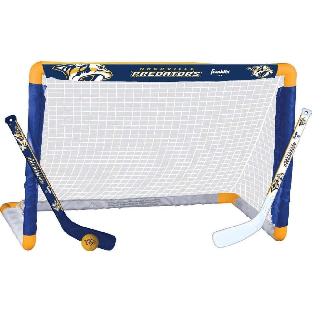 imageFranklin Sports NHL Mini Hockey Set Kids Indoor Knee Hockey Goal Ball 2 Stick Combo Youth Team Indoor Toy Set Official Ages 3Nashville Predators
