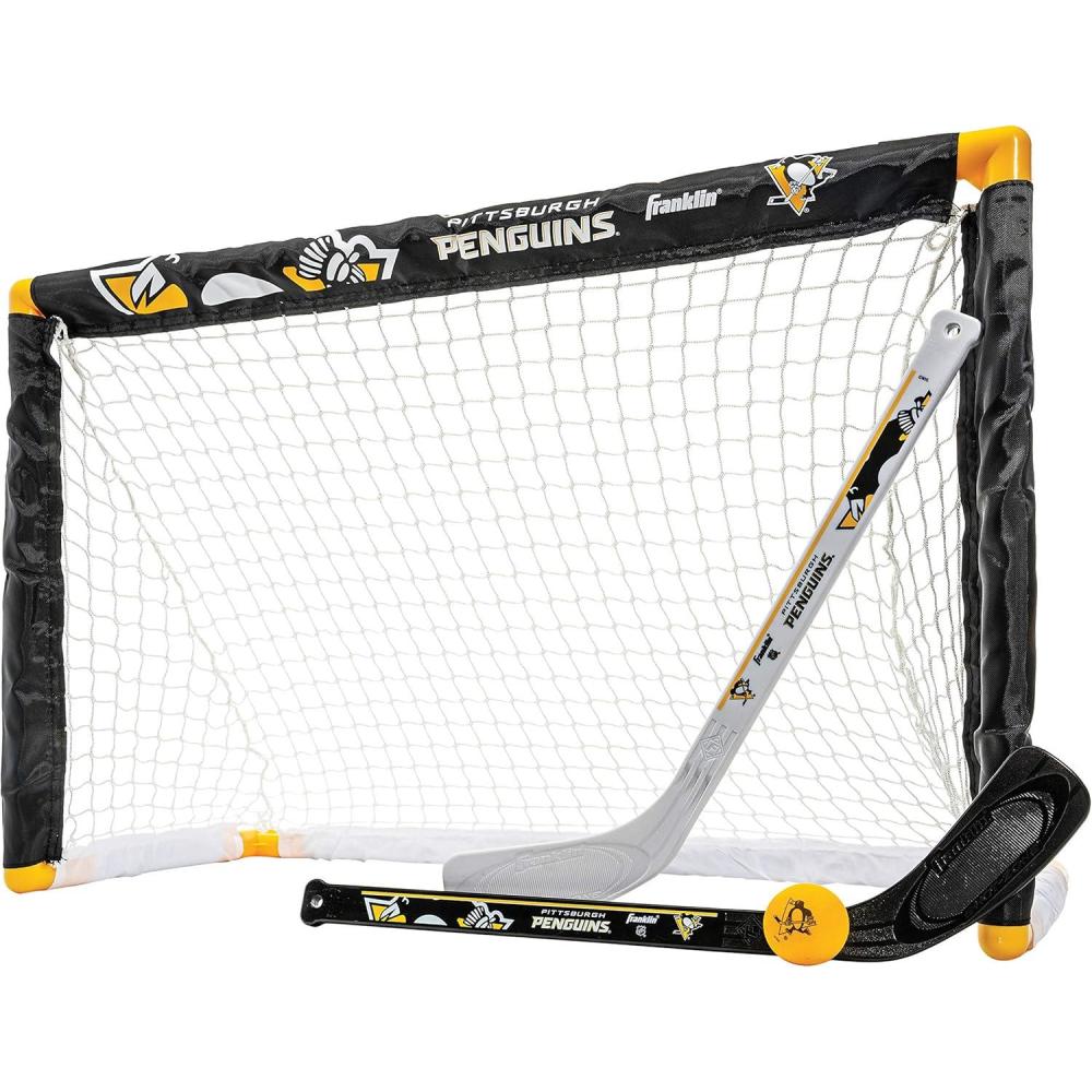 imageFranklin Sports NHL Mini Hockey Set  Kids Indoor Knee Hockey Goal Ball  2 Stick Combo  Youth Team Indoor Toy Set  Official  Ages 3Pittsburgh Penguins