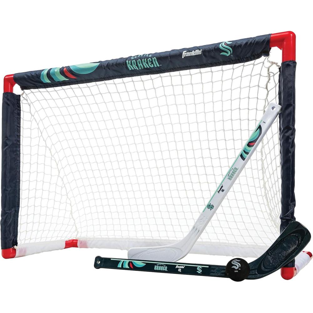 imageFranklin Sports NHL Mini Hockey Set  Kids Indoor Knee Hockey Goal Ball  2 Stick Combo  Youth Team Indoor Toy Set  Official  Ages 3Seattle Kraken