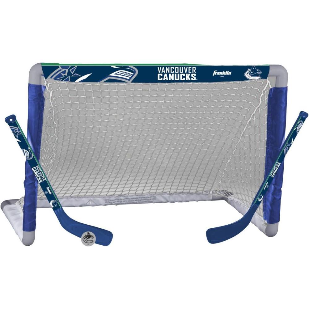 imageFranklin Sports NHL Mini Hockey Set  Kids Indoor Knee Hockey Goal Ball  2 Stick Combo  Youth Team Indoor Toy Set  Official  Ages 3Vancouver Canucks