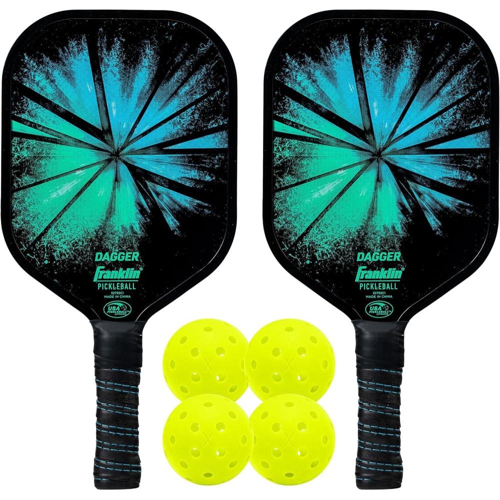imageFranklin Sports Pickleball Paddle and Ball Set  2 Dagger Fiberglass Rackets  4 X40 Balls  USA Pickleball USAPA Approved  2 Player Set