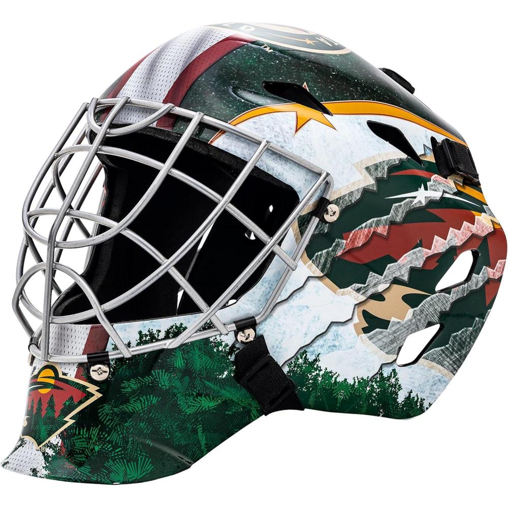 imageFranklin Sports Team Licensed NHL Hockey Goalie Face Mask  Goalie Mask for Kids Street Hockey  Youth NHL Team Street Hockey MasksMinnesota Wild