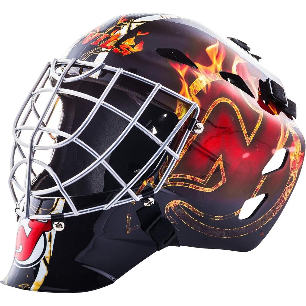 imageFranklin Sports Team Licensed NHL Hockey Goalie Face Mask  Goalie Mask for Kids Street Hockey  Youth NHL Team Street Hockey MasksNew Jersey Devils