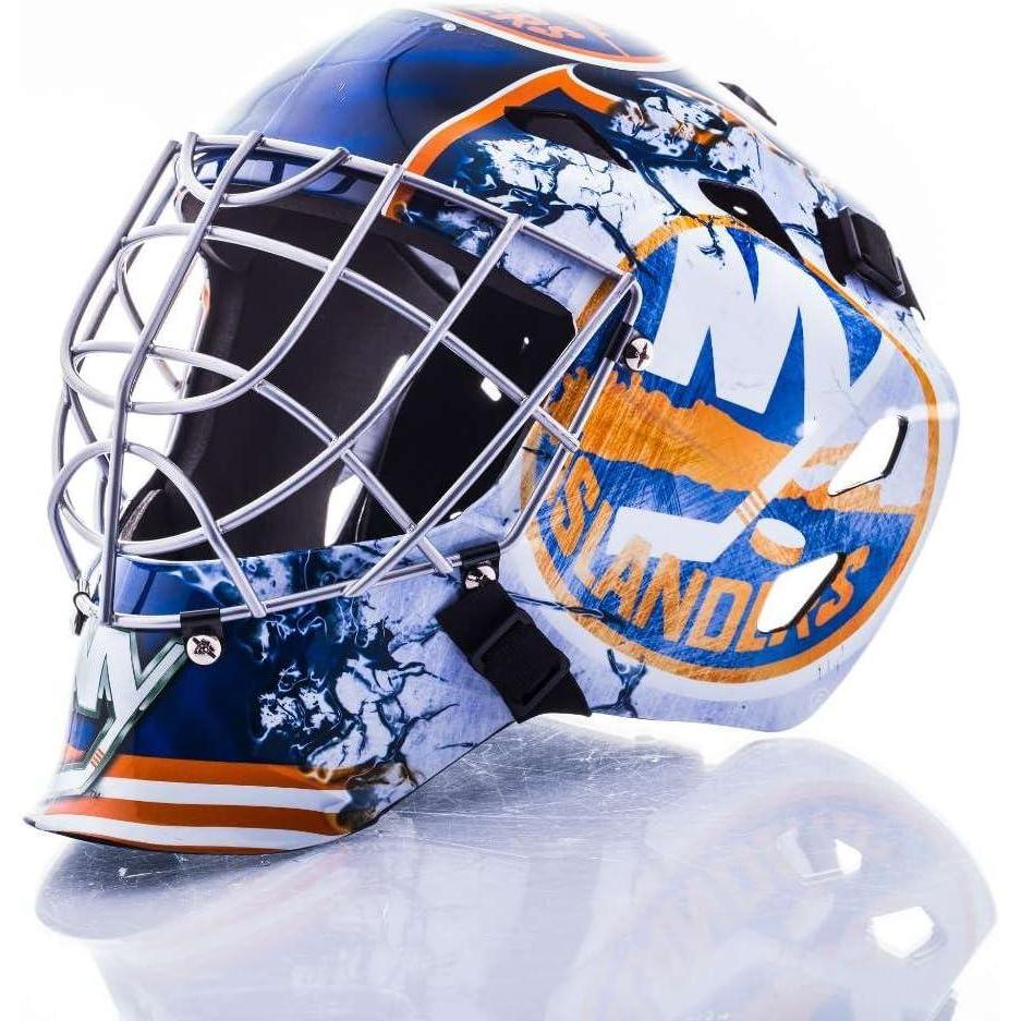 imageFranklin Sports Team Licensed NHL Hockey Goalie Face Mask  Goalie Mask for Kids Street Hockey  Youth NHL Team Street Hockey MasksNew York Islanders