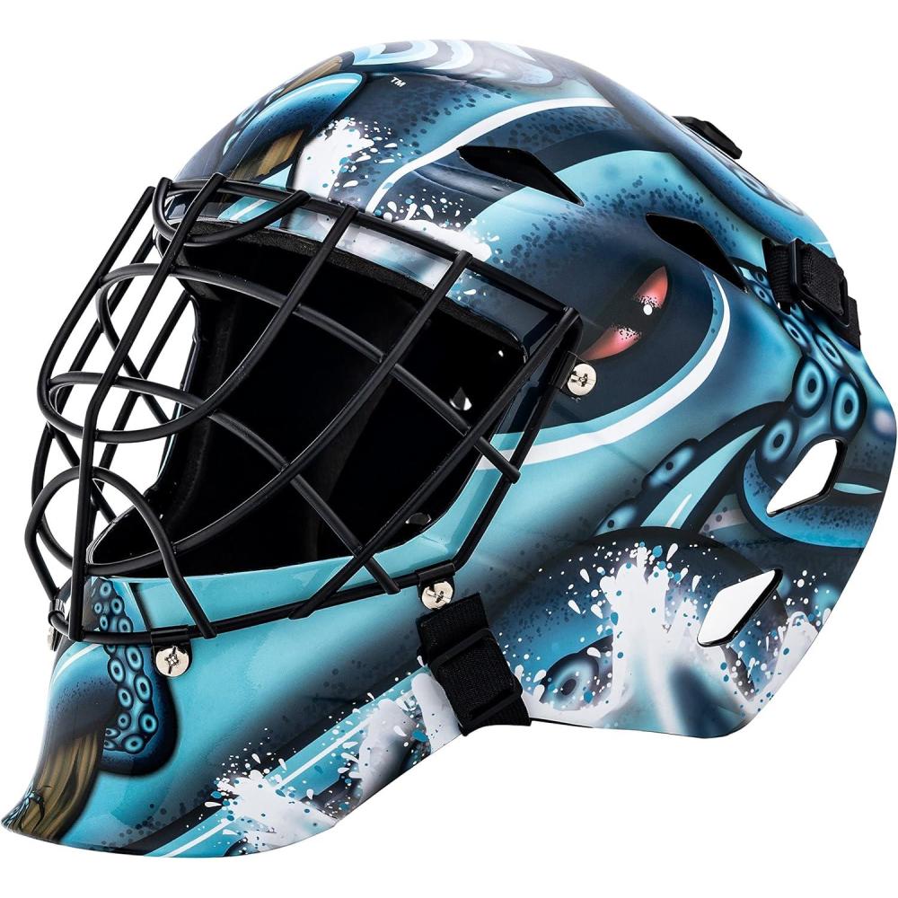 imageFranklin Sports Team Licensed NHL Hockey Goalie Face Mask  Goalie Mask for Kids Street Hockey  Youth NHL Team Street Hockey MasksSeattle Kraken