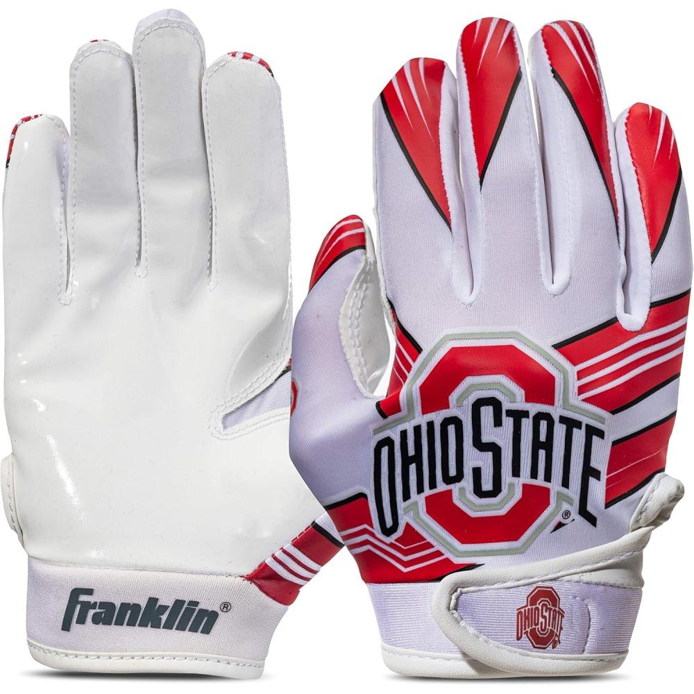 imageFranklin Sports Youth NCAA Football Receiver Gloves  Receiver Gloves for Kids  NCAA Team Logos and Silicone Palm  Youth Pair  Great for Games ampamp CostumesOhio State Buckeyes
