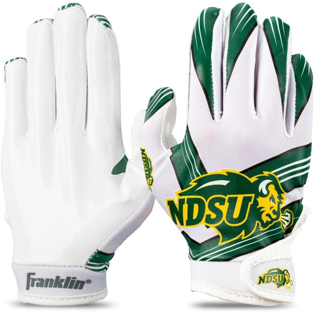 imageFranklin Sports Youth NCAA Football Receiver Gloves  Receiver Gloves for Kids  NCAA Team Logos and Silicone Palm  Youth Pair  Great for Games ampamp CostumesNorth Dakota State Bison
