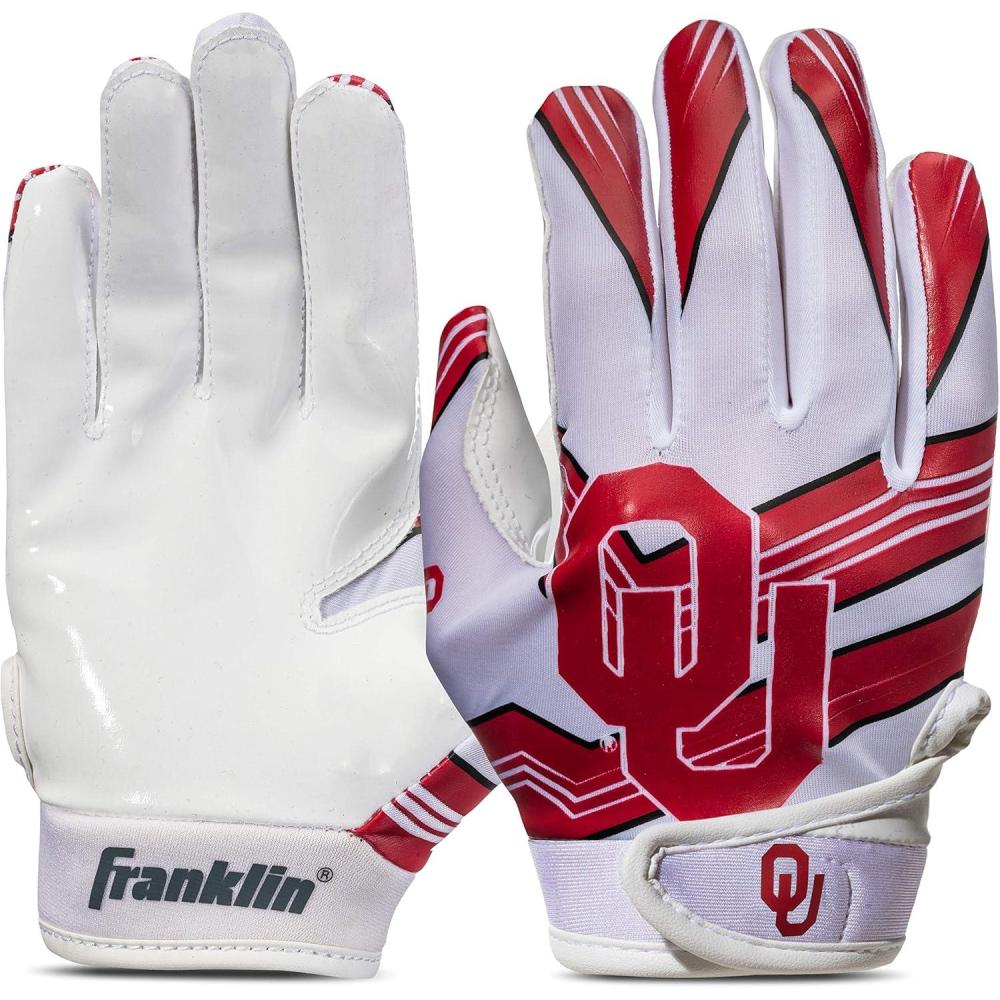 imageFranklin Sports Youth NCAA Football Receiver Gloves  Receiver Gloves for Kids  NCAA Team Logos and Silicone Palm  Youth Pair  Great for Games ampamp CostumesOklahoma Sooners