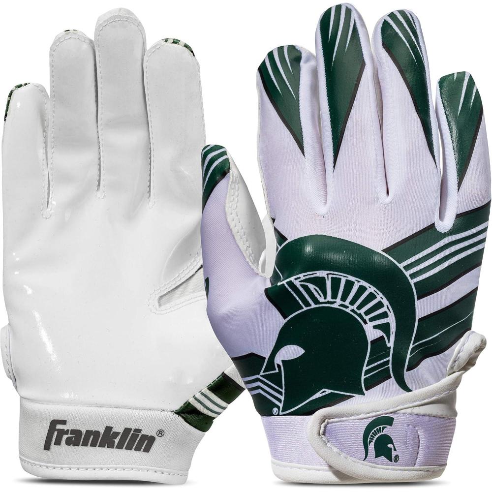 imageFranklin Sports Youth NCAA Football Receiver Gloves  Receiver Gloves for Kids  NCAA Team Logos and Silicone Palm  Youth Pair  Great for Games ampamp CostumesMichigan State Spartans