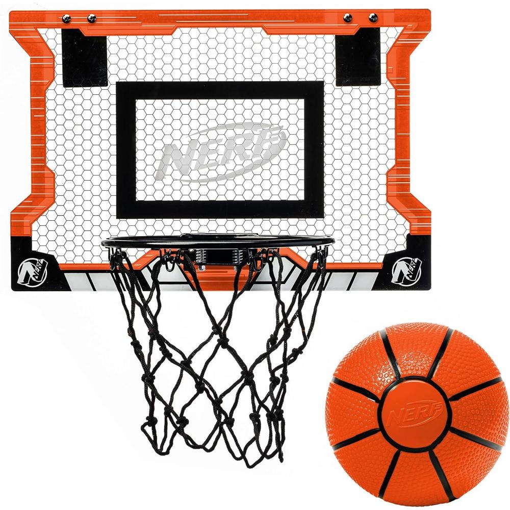 imageNerf Basketball Hoop Set Pro Hoop Mini Hoop Set with Mini Basketball Steel Rim Great for DunkingOrange Standard