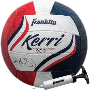 Franklin Sports Kerri Walsh USA Beach Volleyball – Soft Cover Official Size Beach + Outdoor Volleyball – Red, White + Blue Ball – Pump + Needle