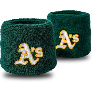 Franklin Sports MLB Team Licensed Baseball Wristbands – MLB Team Logo Sweat Wristbands – Great for Costumes + Uniforms – Pair(Oakland Athletics)