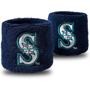 Franklin Sports MLB Team Licensed Baseball Wristbands – MLB Team Logo Sweat Wristbands – Great for Costumes + Uniforms – Pair(Seattle Mariners)