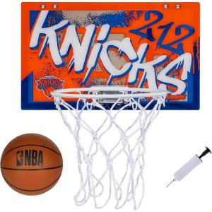 Franklin Sports NBA Team Over the Door Basketball Hoops – Kids Indoor Mini Basketball Hoop + Ball Set – NBA Fan Mini Hoops(New York Knicks)