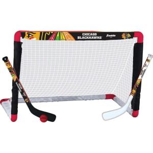 Franklin Sports NHL Mini Hockey Set – Kids Indoor Knee Hockey Goal, Ball, + 2 Stick Combo – Youth Team Indoor Toy Set – Official – Ages 3+(Chicago Blackhawks)