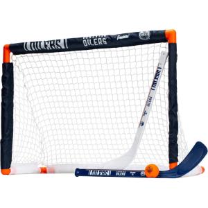 Franklin Sports NHL Mini Hockey Set – Kids Indoor Knee Hockey Goal, Ball, + 2 Stick Combo – Youth Team Indoor Toy Set – Official – Ages 3+(Edmonton Oilers)