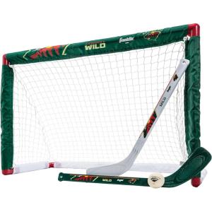 Franklin Sports NHL Mini Hockey Set – Kids Indoor Knee Hockey Goal, Ball, + 2 Stick Combo – Youth Team Indoor Toy Set – Official – Ages 3+(Minnesota Wild)
