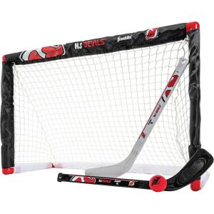 Franklin Sports NHL Mini Hockey Set – Kids Indoor Knee Hockey Goal, Ball, + 2 Stick Combo – Youth Team Indoor Toy Set – Official – Ages 3+(New Jersey Devils)