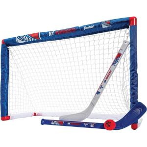 Franklin Sports NHL Mini Hockey Set – Kids Indoor Knee Hockey Goal, Ball, + 2 Stick Combo – Youth Team Indoor Toy Set – Official – Ages 3+(New York Rangers)