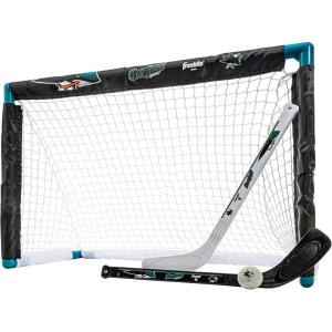 Franklin Sports NHL Mini Hockey Set – Kids Indoor Knee Hockey Goal, Ball, + 2 Stick Combo – Youth Team Indoor Toy Set – Official – Ages 3+(San Jose Sharks)