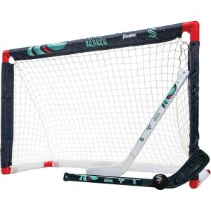 Franklin Sports NHL Mini Hockey Set – Kids Indoor Knee Hockey Goal, Ball, + 2 Stick Combo – Youth Team Indoor Toy Set – Official – Ages 3+(Seattle Kraken)
