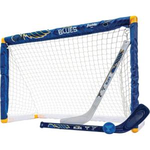 Franklin Sports NHL Mini Hockey Set – Kids Indoor Knee Hockey Goal, Ball, + 2 Stick Combo – Youth Team Indoor Toy Set – Official – Ages 3+(St. Louis Blues)