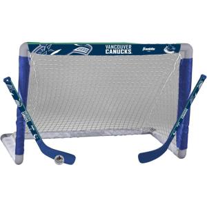 Franklin Sports NHL Mini Hockey Set – Kids Indoor Knee Hockey Goal, Ball, + 2 Stick Combo – Youth Team Indoor Toy Set – Official – Ages 3+(Vancouver Canucks)