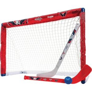 Franklin Sports NHL Mini Hockey Set – Kids Indoor Knee Hockey Goal, Ball, + 2 Stick Combo – Youth Team Indoor Toy Set – Official – Ages 3+(Washington Capitals)