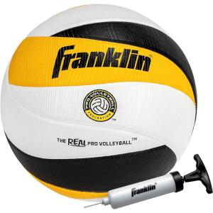 Franklin Sports PVF Real Pro Indoor Game Volleyball – Official Size Professional Indoor Volleyball for Match Play – 12 Panel Microfiber Cover Game Ball – Ball + Pump with Needle Set