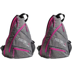 Franklin Sports Pickleball Bags – Sling Bag Backpack for Gear + Equipment – Men + Women – Holds Paddles, Balls + Accessories(Gray/Pink)