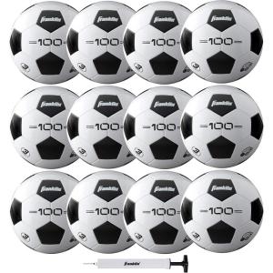 Franklin Sports Soccer Balls – Youth & Adult – Sizes 3, 4 & 5 – Single & Bulk Packs – Black & White(Size 3 – 12 Deflated Balls with Pump)