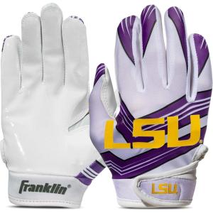 Franklin Sports Youth NCAA Football Receiver Gloves – Receiver Gloves for Kids – NCAA Team Logos and Silicone Palm – Youth Pair – Great for Games & Costumes(LSU Tigers)