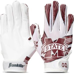 Franklin Sports Youth NCAA Football Receiver Gloves – Receiver Gloves for Kids – NCAA Team Logos and Silicone Palm – Youth Pair – Great for Games & Costumes(Mississippi State Bulldogs)
