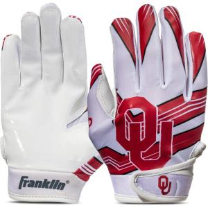 Franklin Sports Youth NCAA Football Receiver Gloves – Receiver Gloves for Kids – NCAA Team Logos and Silicone Palm – Youth Pair – Great for Games & Costumes(Oklahoma Sooners)