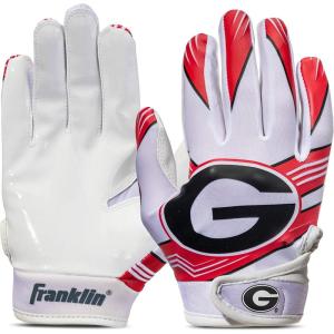 Franklin Sports Youth NCAA Football Receiver Gloves – Receiver Gloves for Kids – NCAA Team Logos and Silicone Palm – Youth Pair – Great for Games & Costumes(Georgia Bulldogs)